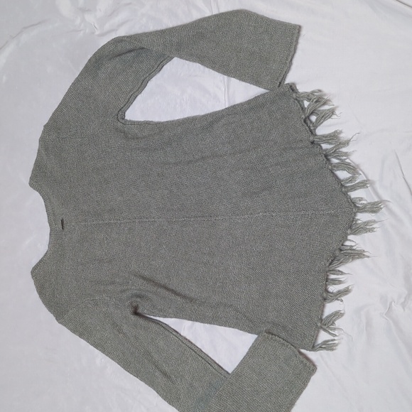 Prana Grey Shelby Poncho Sweater Wool Blend with Fringe - Picture 3 of 9